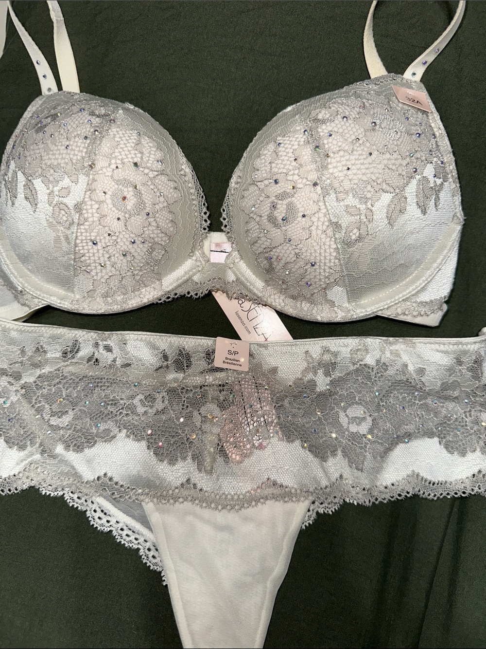 Ivory Lace Embellished Matching Set NWT